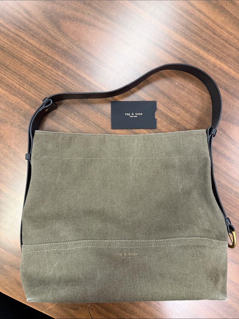 rag & bone Olive Green Canvas Messenger with Dark Brown Leather Strap